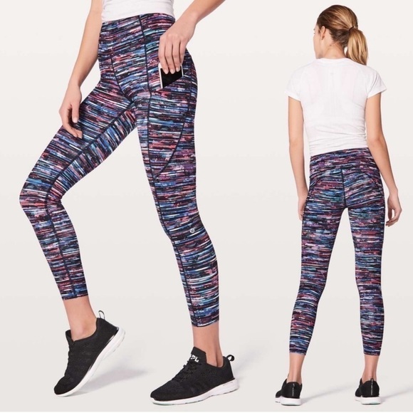 Lululemon Fast & Free 7/8 Tight II *Nulux 25" Hinshu Alpine White Multi Leggings - Picture 1 of 10